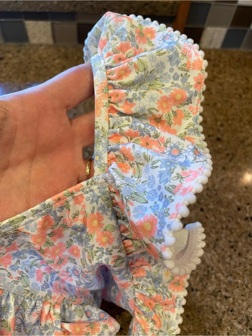 Janie and Jack Floral Ruffle Swimsuit - Pink, Blue & Cream